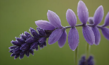 Lavender flowers with water drops on petals close-upの写真素材