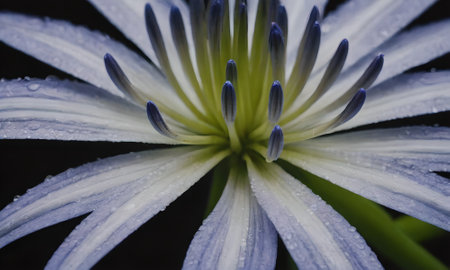Close-up of a white clematis flower with water dropsの写真素材