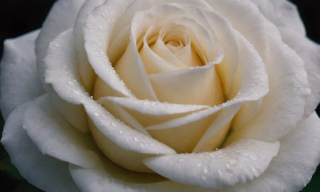 Beautiful white rose with water drops on petals close-upの写真素材