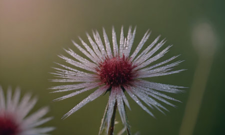 Frost on a thistle flower in the morning light. Selective focus.の写真素材