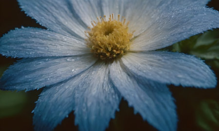 Beautiful blue flower with drops of dew on petals.の写真素材