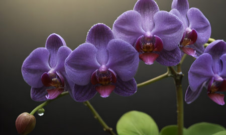 Beautiful purple orchid flowers on black background, close-upの写真素材