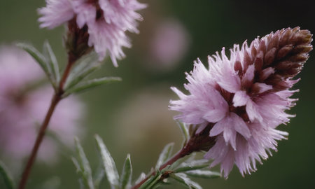 purple flowers in the garden, macro photo with shallow depth of fieldの写真素材