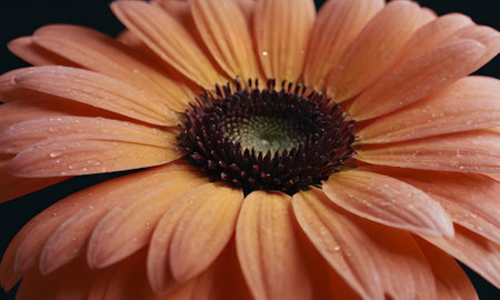 Orange gerbera flower with water drops on petals close upの写真素材