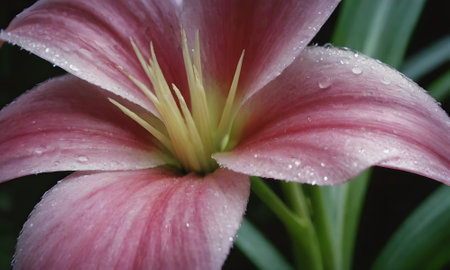 pink lily flower with water droplets on the petalsの写真素材