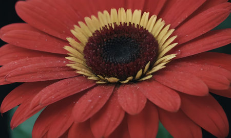 red gerbera flower closeup with water drops on petalsの写真素材