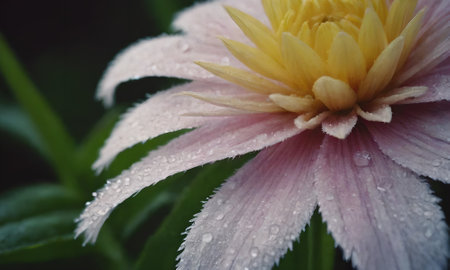 Close up of a pink flower with water droplets on petalsの写真素材