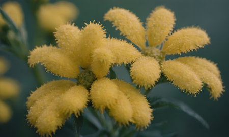 A closeup shot of yellow flowers on a bush with blurred backgroundの写真素材