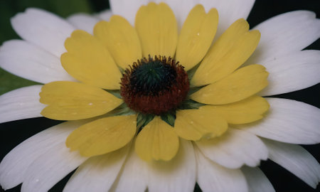 Close-up of a yellow daisy flower with water dropletsの写真素材