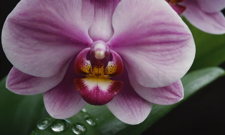 Purple orchid with water drops on the petals, close upの写真素材