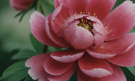 Peony flower with water drops on petals, close-upの写真素材