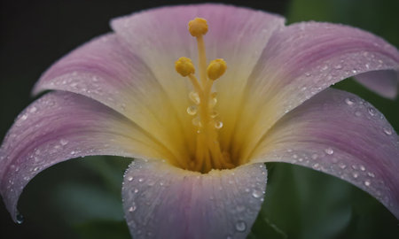 Close up of a pink flower with raindrops on the petalsの写真素材