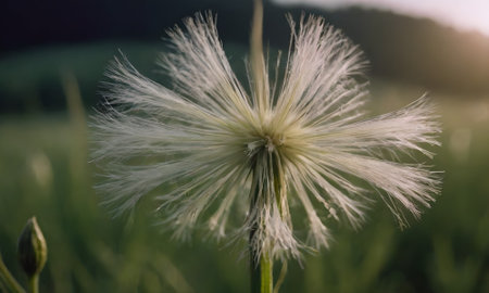 Fluffy dandelion in the meadow. Soft focus.