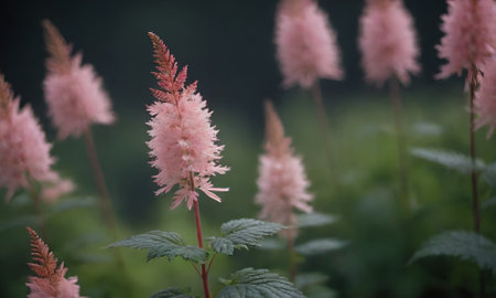 pink flowers in the garden, shallow depth of field, soft focusの写真素材