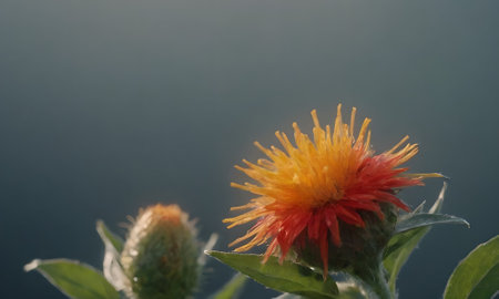 Close up of thistle flower on dark background. Selective focus.の写真素材