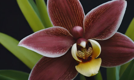 Beautiful orchid on a black background. Close-up.の写真素材