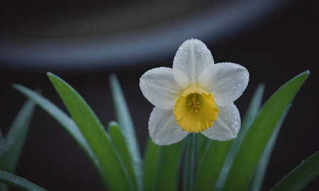 Daffodil flower with water droplets on the petalsの写真素材