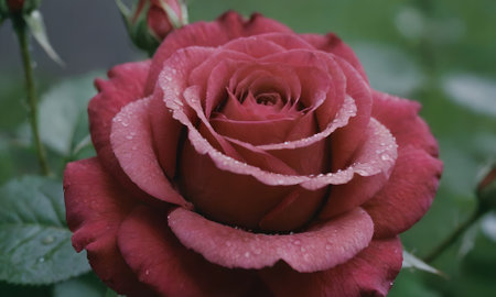 Beautiful red rose with water drops on petals close-upの写真素材