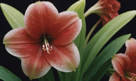 Hippeastrum (Lily of the valley) on black backgroundの写真素材