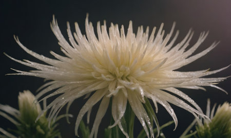 White chrysanthemum flower on a dark background close upの写真素材