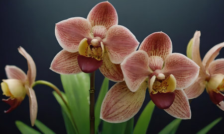 Beautiful orchids on a dark background close-up.の写真素材