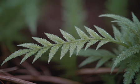 Fern leaves in the forest after rain. Shallow depth of field.の写真素材