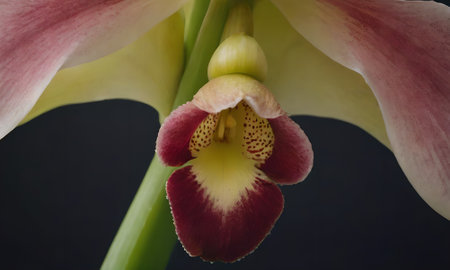 Close up of orchid flower on black background with copy space.の写真素材
