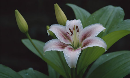 Beautiful lily flower with raindrops on the petals.の写真素材