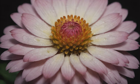 Close up of a pink daisy with water droplets on petalsの写真素材