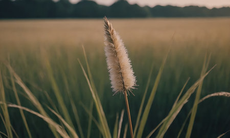 Pampas grass in the meadow at sunset, vintage style