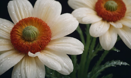 White daisies with raindrops on a black background. Close-up.の写真素材