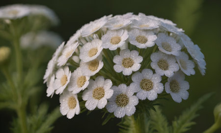 White flowers of yarrow (Achillea millefolium)の写真素材