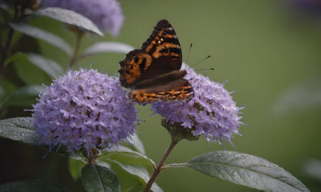Butterfly on a purple flower in the garden in summer.の写真素材