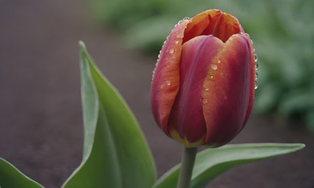 Tulip. A bulbous spring-flowering plant with boldly colored cup-shaped flowers.の写真素材