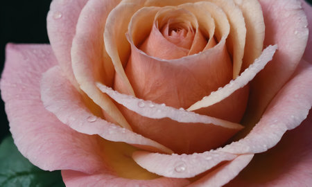 close up of pink rose with water droplets on the petalsの写真素材