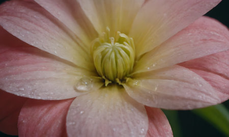 Close up of a pink flower with water droplets on petalsの写真素材