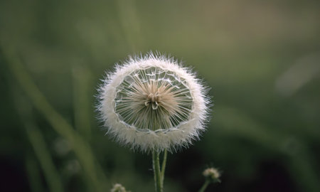 Dandelion flower in the meadow. Macro photography of nature.の写真素材