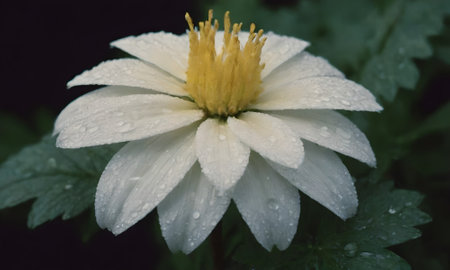 White chrysanthemum with water drops on petals.の写真素材
