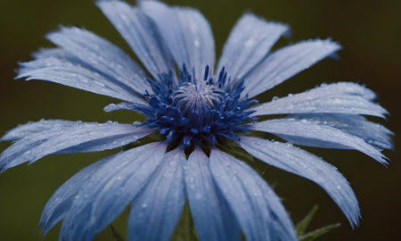 Blue cornflower with water drops on petals. Close-up.の写真素材
