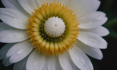 Close up of white daisy flower with raindrops on petalsの写真素材