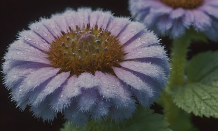 Aster flowers with water drops on petals, close-upの写真素材