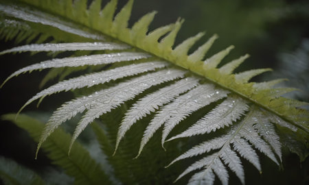 Fern leaves in the rain, close-up. Natural background.の写真素材
