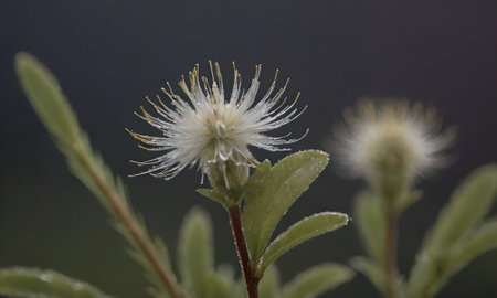 Flowering shrub with white flowers on a dark background.の写真素材