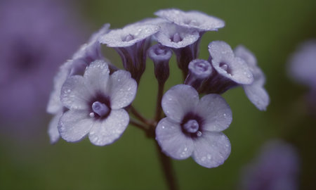 Close up of purple flower with water droplets on the petalsの写真素材