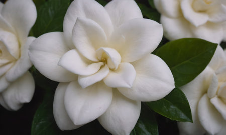Jasmine, Gardenia jasminoides, white flowersの写真素材