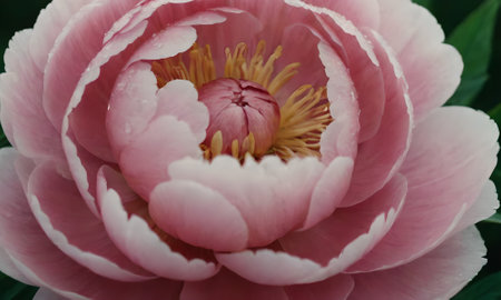 Pink peony flower with water drops on petals, close upの写真素材