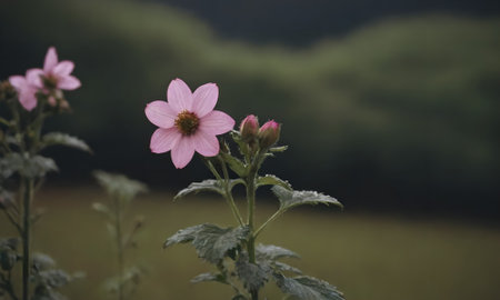 Beautiful pink flower in the meadow. Selective focus.の写真素材