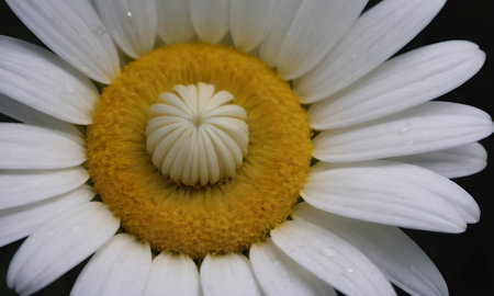 White daisy flower with water drops on petals close-upの写真素材