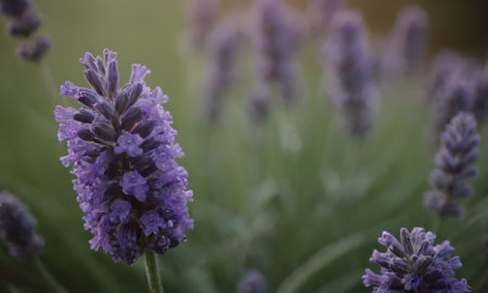 Lavender flowers blooming in the garden. Soft focus.の写真素材