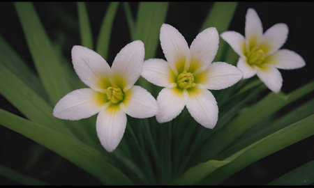 Beautiful white flowers of Zephyranthes grandifloraの写真素材